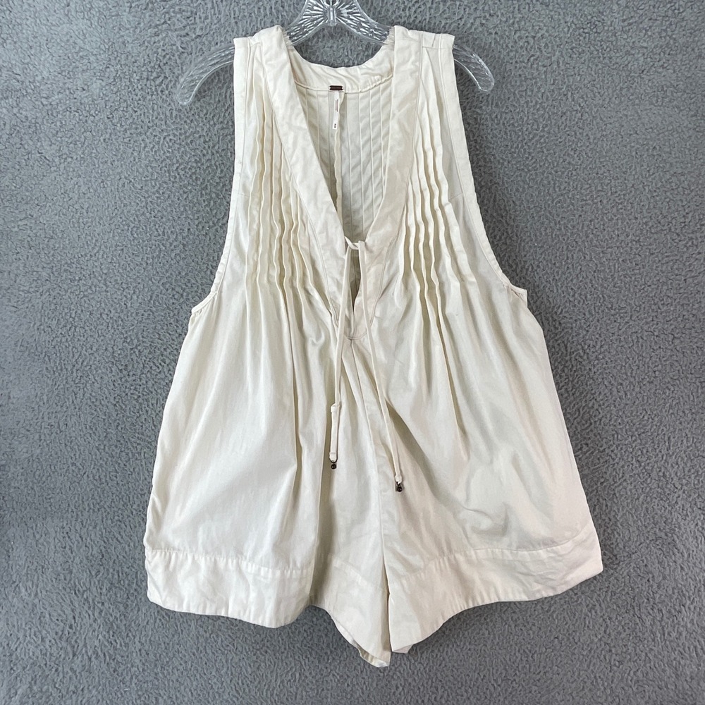 Free People Cream Sleeveless Pleated Romper